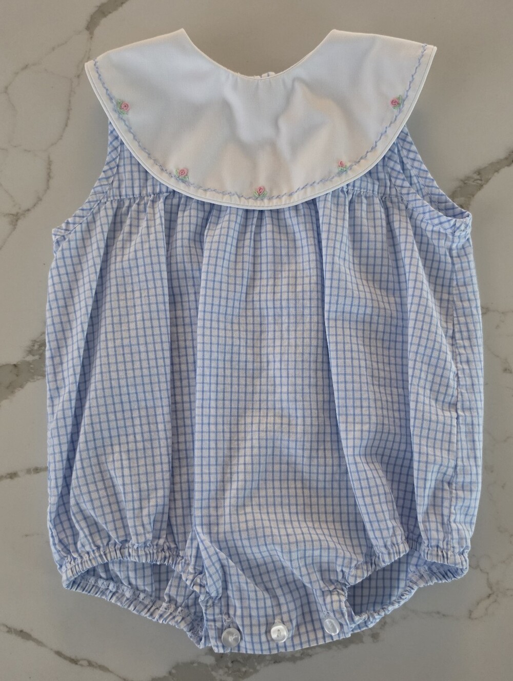 Claire & Charlie Light Blue Gingham Baby Romper with Platter Collar